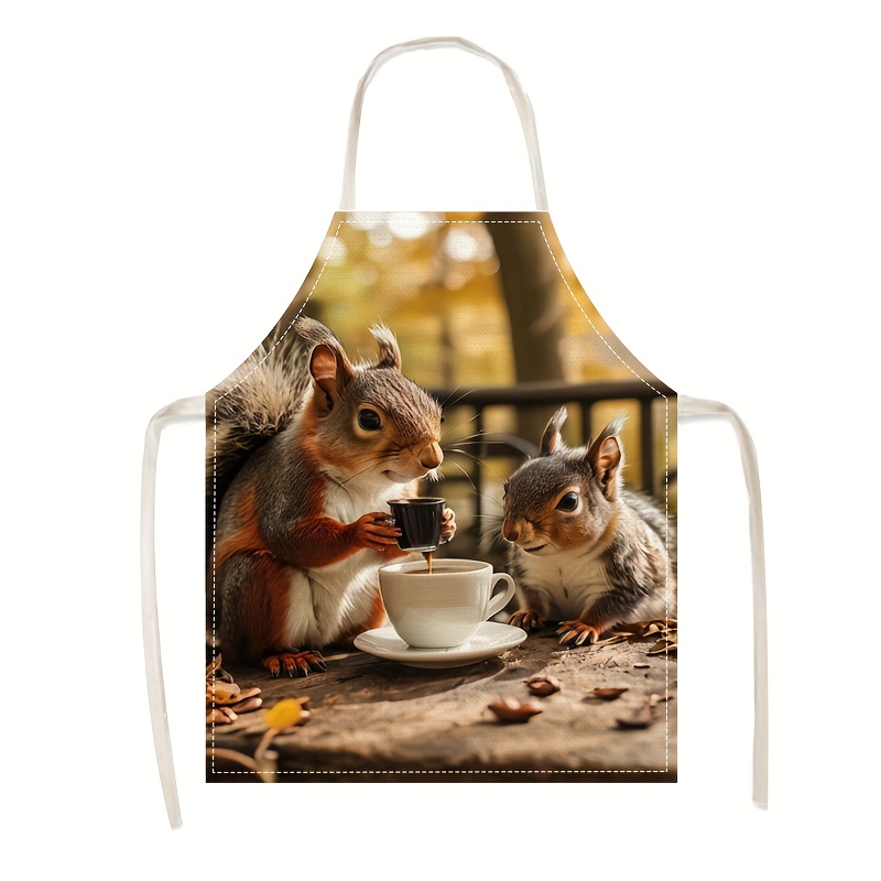 Kitchen Baking Ideas - Celemek Linen Motif Tupai dan Kopi