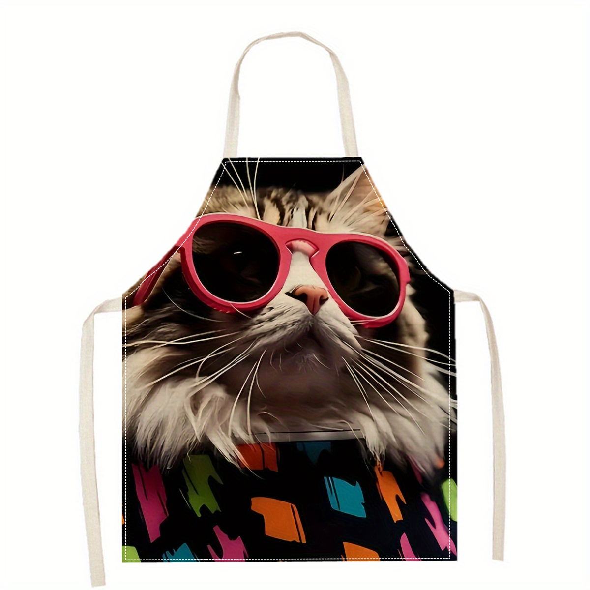 Kitchen Baking Ideas - Celemek Linen Motif Kacamata Hitam Kucing